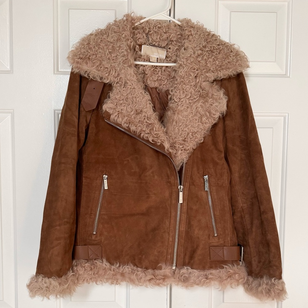 Michael Kors genuine leather and fur jacket